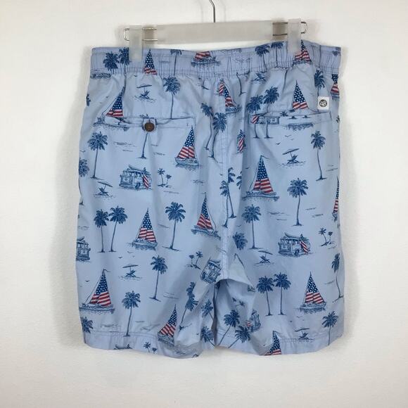 FREE PLANET American Flag Sailboat 18" Cotton Drawstring Shorts XL - Picture 2 of 4